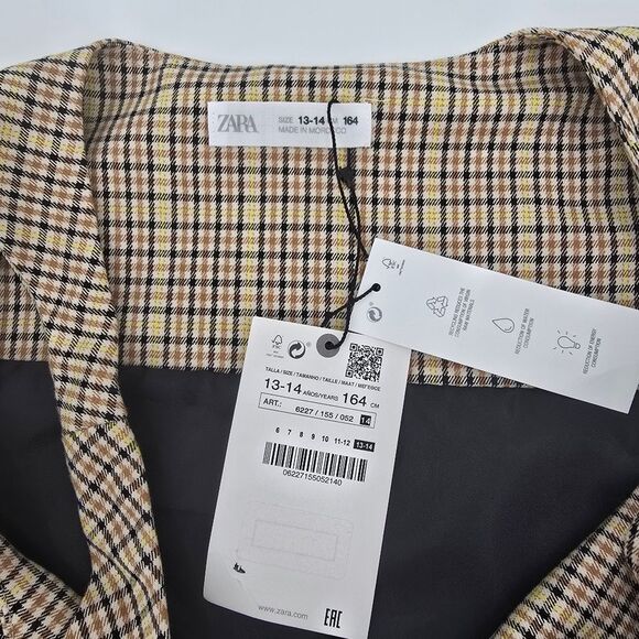 Zara Girl Plaid Contrast Pocket Pinafore Sleeveles Dress Size 13-14 NWT - Picture 3 of 6